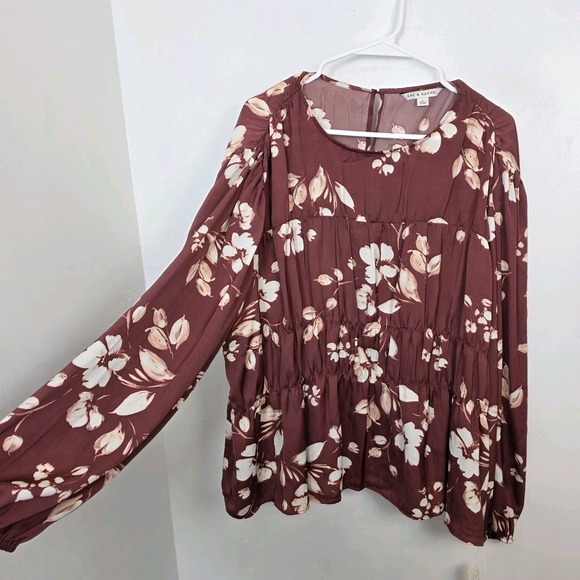 Zac & Rachel Tops - Zac & Rachel Burgundy Cream Floral Feminine Elegant Romantic‎ Blouse Size XL